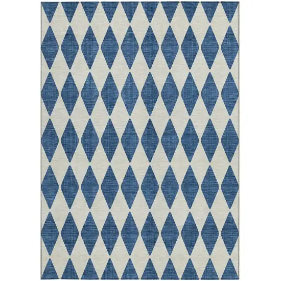 Navy Blue Geometric Washable Indoor Outdoor Area Rug Photo 5