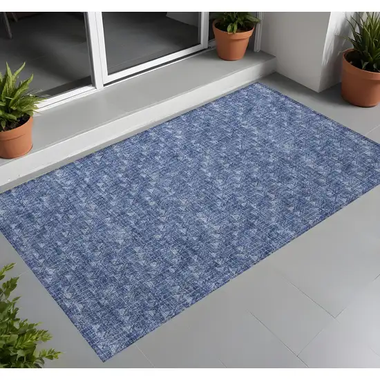 Navy Blue Geometric Washable Non Skid Indoor Outdoor Area Rug Photo 1