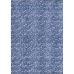 Photo of Navy Blue Geometric Washable Non Skid Indoor Outdoor Area Rug