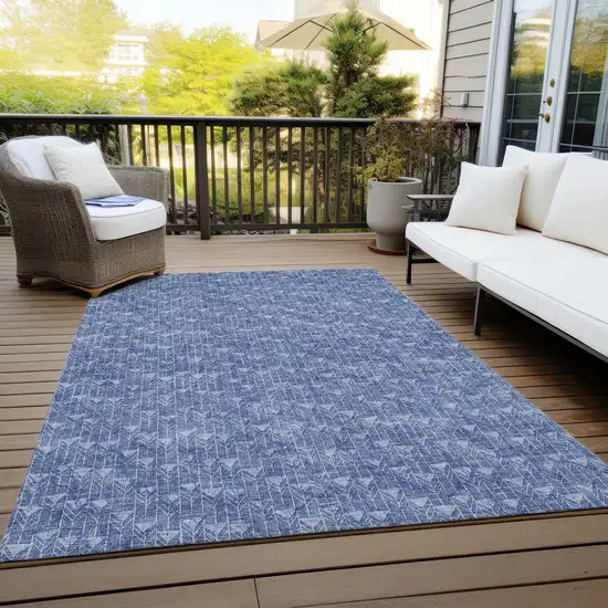 Navy Blue Geometric Washable Non Skid Indoor Outdoor Area Rug Photo 8