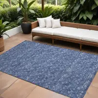 Photo of Navy Blue Geometric Washable Non Skid Indoor Outdoor Area Rug