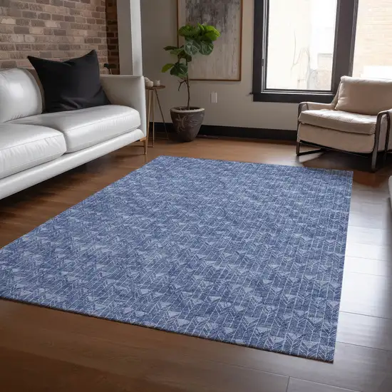 Navy Blue Geometric Washable Non Skid Indoor Outdoor Area Rug Photo 9