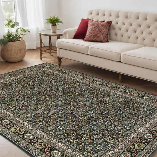 Navy Blue Green Red Ivory And Yellow Oriental Power Loom Stain Resistant Area Rug Photo 1