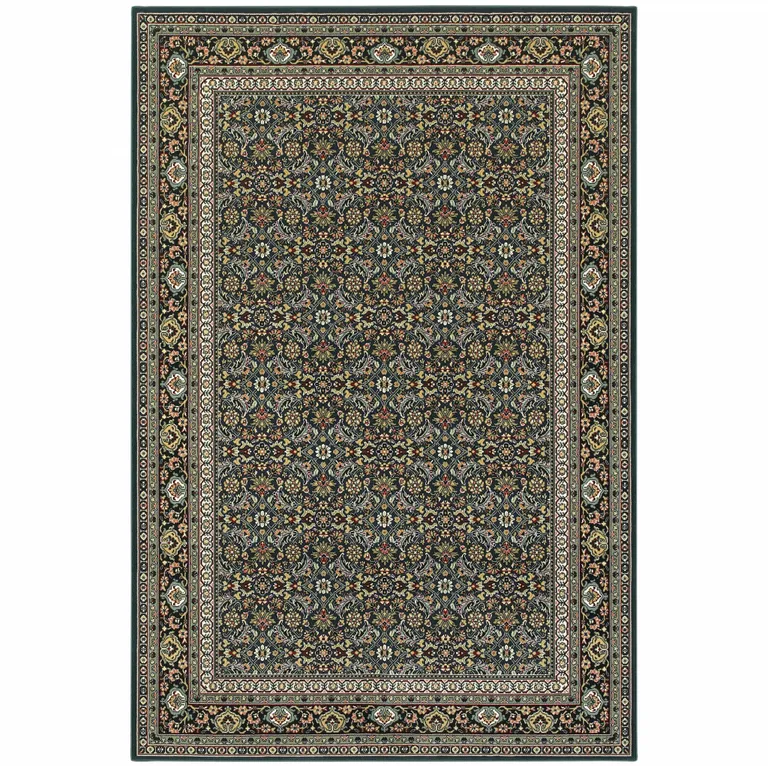 Navy Blue Green Red Ivory And Yellow Oriental Power Loom Stain Resistant Area Rug Photo 1