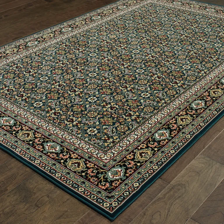 Navy Blue Green Red Ivory And Yellow Oriental Power Loom Stain Resistant Area Rug Photo 4