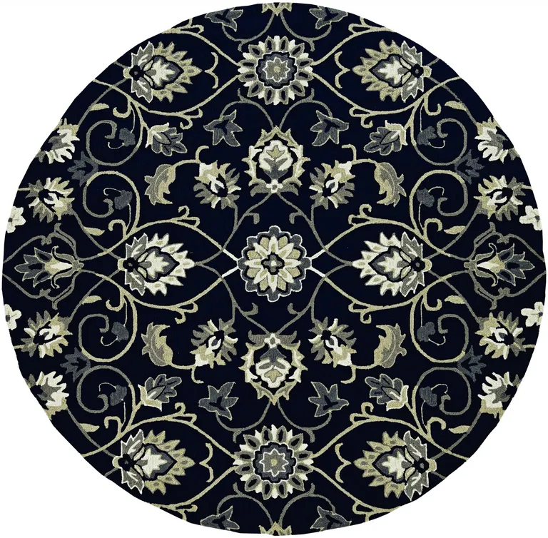 Navy Blue Hand Hooked UV Treated Floral Vines Indoor Outdoor Accent Rug Photo 4