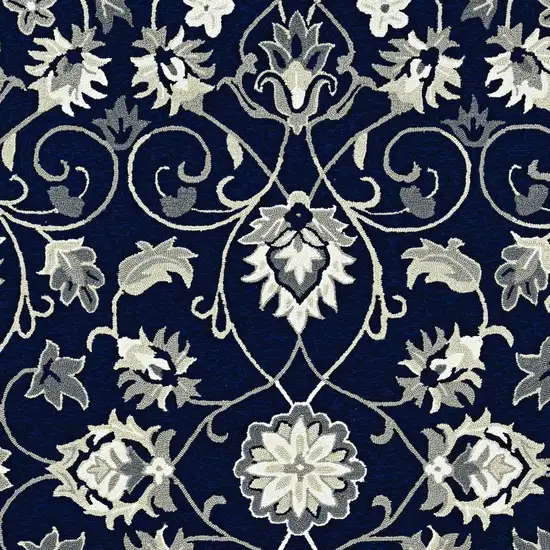 2'X3' Navy Blue Hand Hooked Uv Treated Floral Vines Indoor Outdoor Accent Rug Photo 5