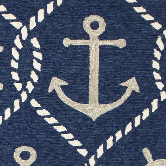 5'X8' Navy Blue Hand Hooked Uv Treated Nautical Indoor Outdoor Area Rug Photo 4