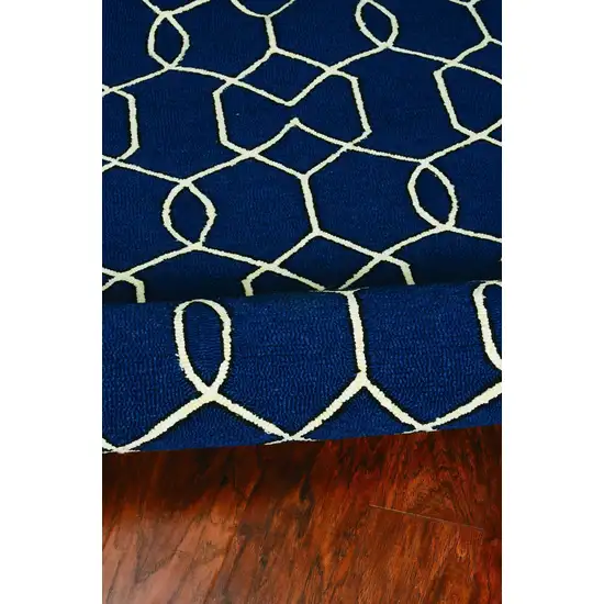 Navy Blue Hand Hooked UV Treated Trellis Indoor Outdoor Area Rug Photo 3