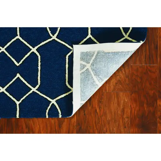 Navy Blue Hand Hooked UV Treated Trellis Indoor Outdoor Area Rug Photo 4