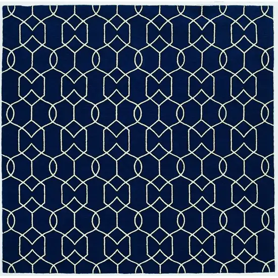 Navy Blue Hand Hooked UV Treated Trellis Indoor Outdoor Area Rug Photo 2