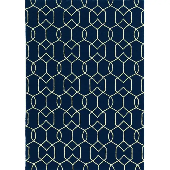 Navy Blue Hand Hooked UV Treated Trellis Indoor Outdoor Area Rug Photo 1