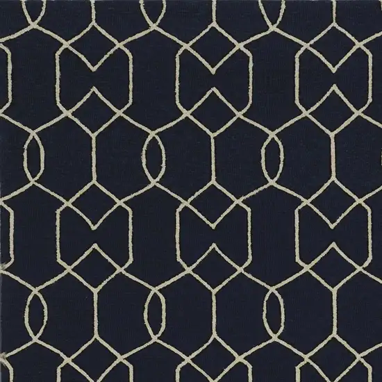 Navy Blue Hand Hooked UV Treated Trellis Indoor Outdoor Area Rug Photo 3