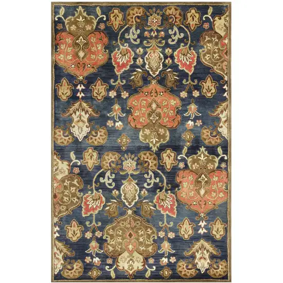 Navy Blue Hand Tufted Traditional Floral Indoor Area Rug Photo 2