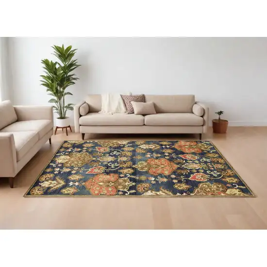 Navy Blue Hand Tufted Traditional Floral Indoor Area Rug Photo 1