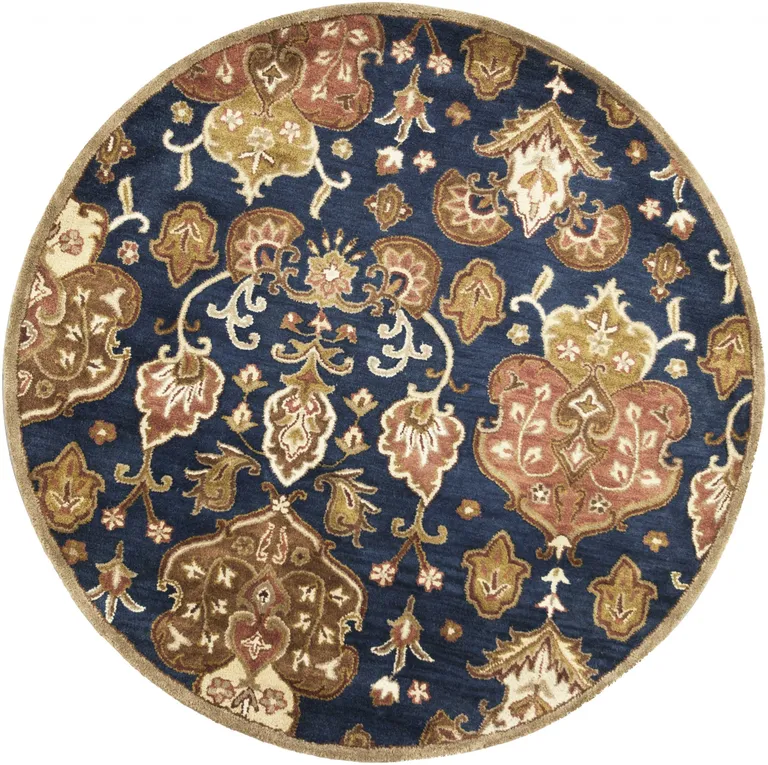 Navy Blue Hand Tufted Traditional Round Indoor Area Rug Photo 2