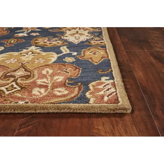 Navy Blue Hand Tufted Wool Traditional Floral Indoor Area Rug Photo 4