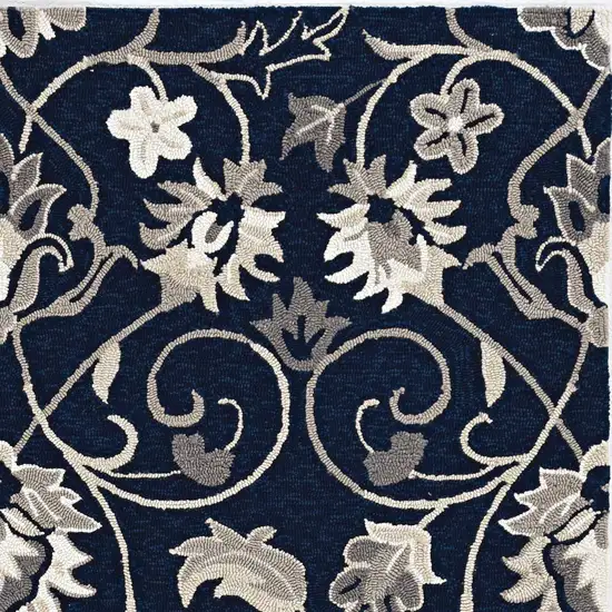 Navy Blue Hand Woven UV Treated Traditional Floral Vines Indoor Outdoor Area Rug Photo 2