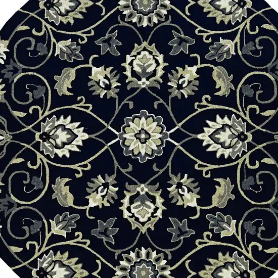 Navy Blue Hand Woven UV Treated Traditional Floral Vines Indoor Outdoor Area Rug Photo 3