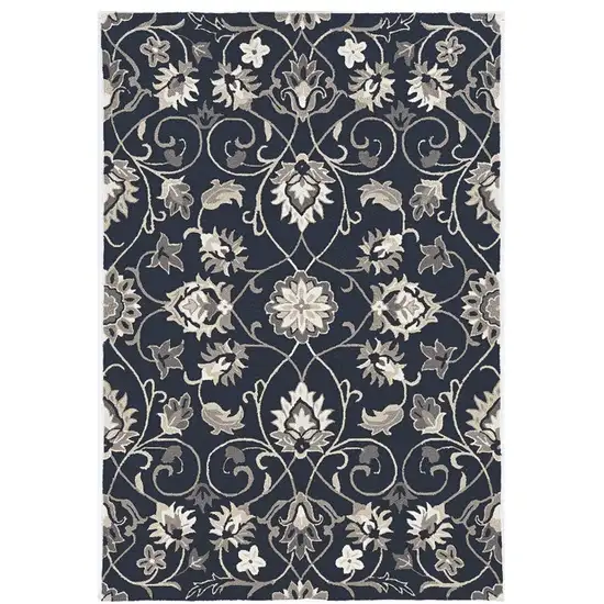 Navy Blue Hand Woven Uv Treated Traditional Floral Vines Indoor Outdoor Area Rug Photo 2