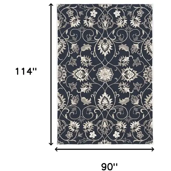 Navy Blue Hand Woven Uv Treated Traditional Floral Vines Indoor Outdoor Area Rug Photo 3