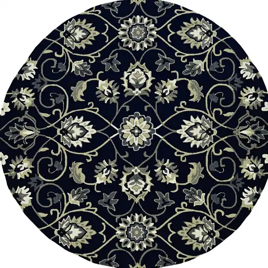 Navy Blue Hand Woven UV Treated Traditional Floral Vines Indoor Outdoor Area Rug Photo 4