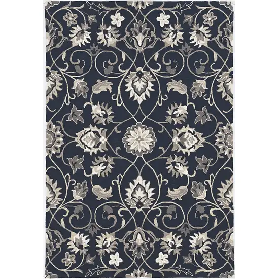 8'X10' Navy Blue Hand Woven Uv Treated Traditional Floral Vines Indoor Outdoor Area Rug Photo 2