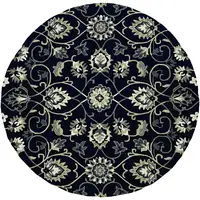 Photo of Navy Blue Hand Woven UV Treated Traditional Floral Vines Indoor Outdoor Area Rug