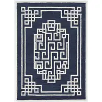 Photo of Navy Blue Ivory Hand Tufted Bordered Greek Key Indoor Area Rug