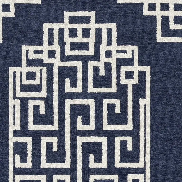 Navy Blue Ivory Hand Tufted Greek Key Medallion Indoor Accent Rug Photo 5