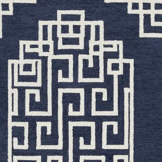 2'X4' Navy Blue Ivory Hand Tufted Greek Key Medallion Indoor Accent Rug Photo 6