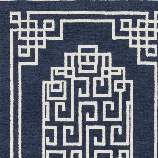 Navy Blue Ivory Hand Tufted Greek Key Medallion Indoor Accent Rug Photo 2