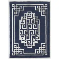 Photo of Navy Blue Ivory Hand Tufted Greek Key Medallion Indoor Accent Rug