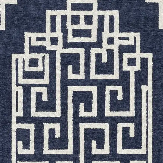 Navy Blue Ivory Hand Tufted Greek Key Medallion Indoor Accent Rug Photo 3