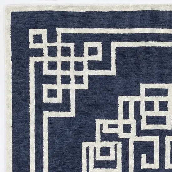 Navy Blue Ivory Hand Tufted Greek Key Medallion Indoor Accent Rug Photo 4