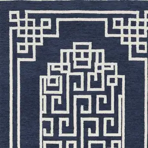 Photo of Navy Blue Ivory Hand Tufted Greek Key Medallion Indoor Area Rug