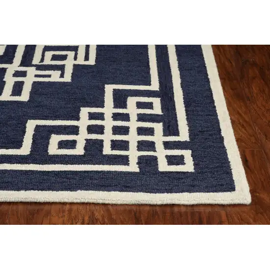 Navy Blue Ivory Hand Tufted Greek Key Medallion Indoor Area Rug Photo 2