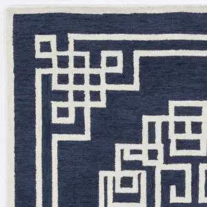 Photo of Navy Blue Ivory Hand Tufted Greek Key Medallion Indoor Area Rug