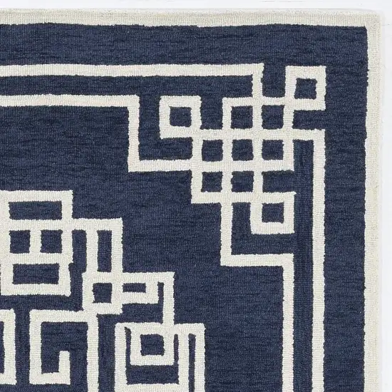 Navy Blue Ivory Hand Tufted Greek Key Medallion Indoor Area Rug Photo 4