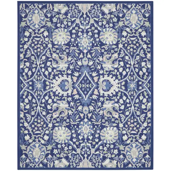 Navy Blue Ivory and Beige Floral Distressed Non Skid Area Rug Photo 2