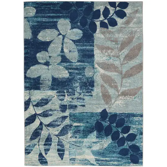 Navy Blue Light Blue and Gray Botanical Leaves Area Rug Photo 8