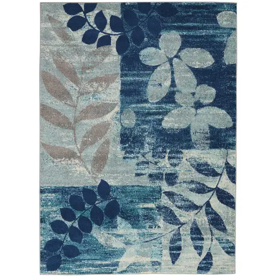 Navy Blue Light Blue and Gray Botanical Leaves Area Rug Photo 2