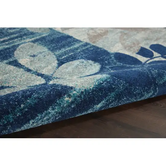 Navy Blue Light Blue and Gray Botanical Leaves Area Rug Photo 5