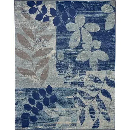 Navy Blue Light Blue and Gray Botanical Leaves Area Rug Photo 2