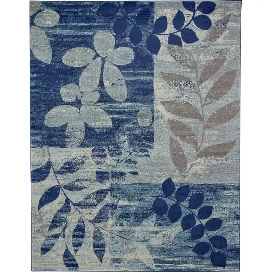 Navy Blue Light Blue and Gray Botanical Leaves Area Rug Photo 8