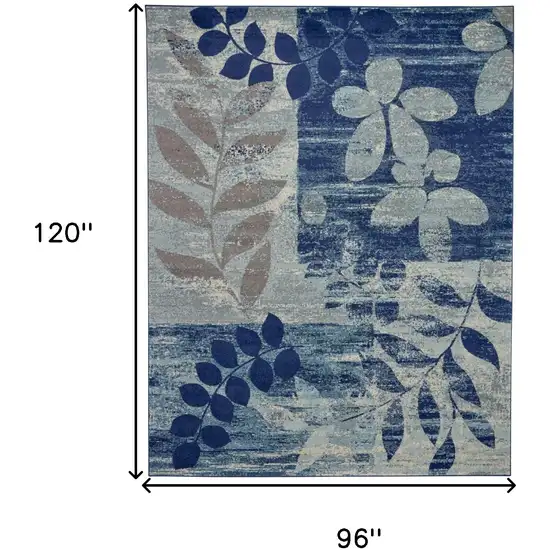 Navy Blue Light Blue and Gray Botanical Leaves Area Rug Photo 3