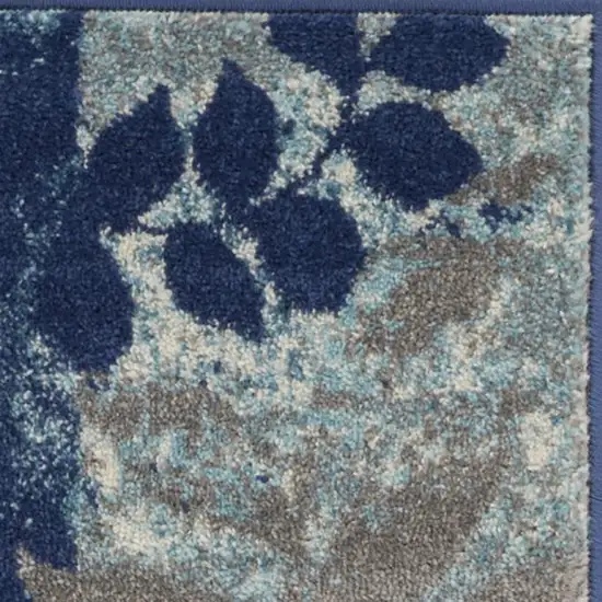 Navy Blue Light Blue and Gray Botanical Leaves Area Rug Photo 8