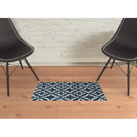 Navy Blue Moroccan Machine Tufted Area Rug With UV Protection Photo 2