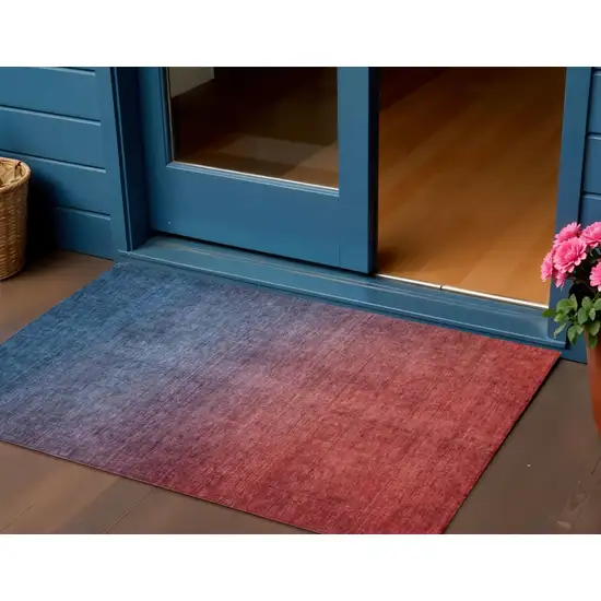 Navy Blue Ombre Washable Non Skid Indoor Outdoor Area Rug Photo 1