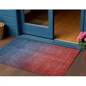 Photo of Navy Blue Ombre Washable Non Skid Indoor Outdoor Area Rug